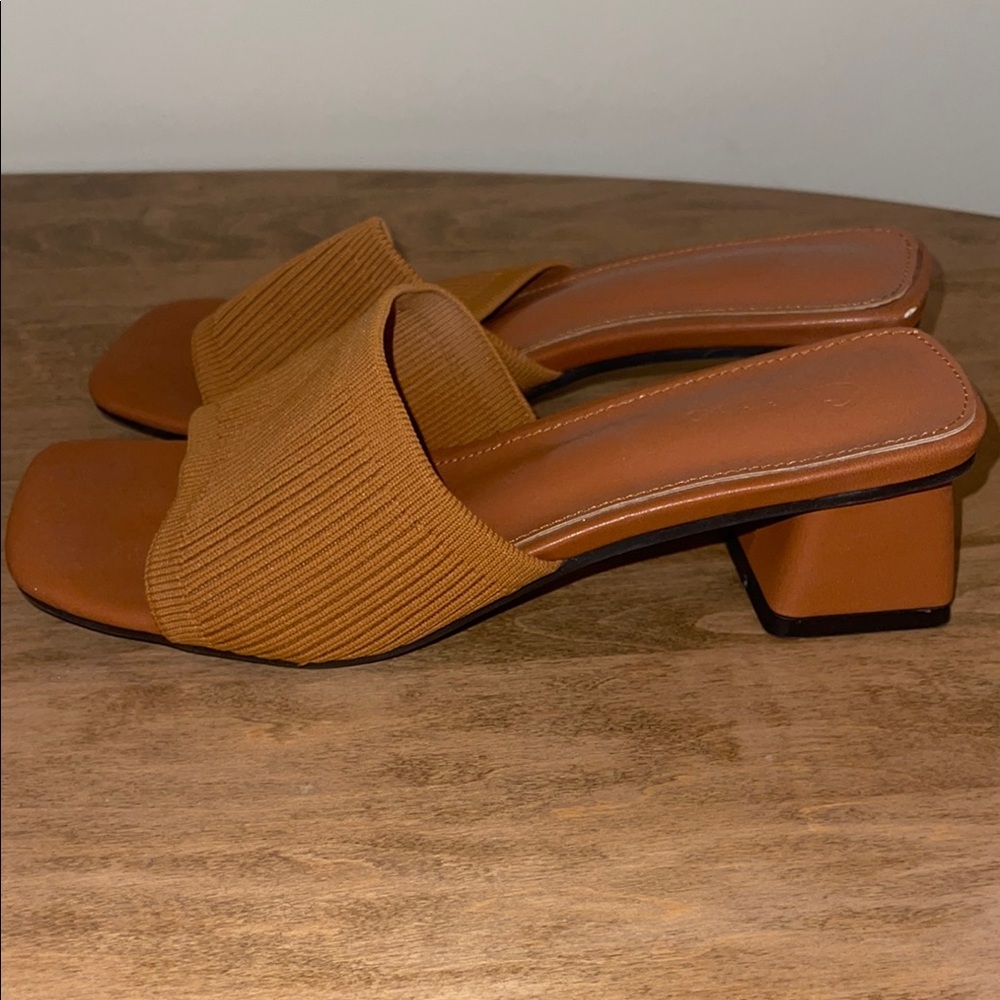 4 for $40 - Tan Leather Mules with Textured Strap - Picture 6 of 15